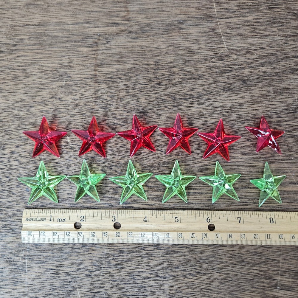 12 Vtg Red‎ Green Plastic Star Christmas Tree Light Reflectors MCM 1.25" Crafts